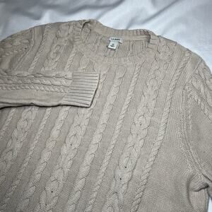 LL Bean Cable Knit Sweater Women’s XL Double L Crew Neck Pullover Tan Beige